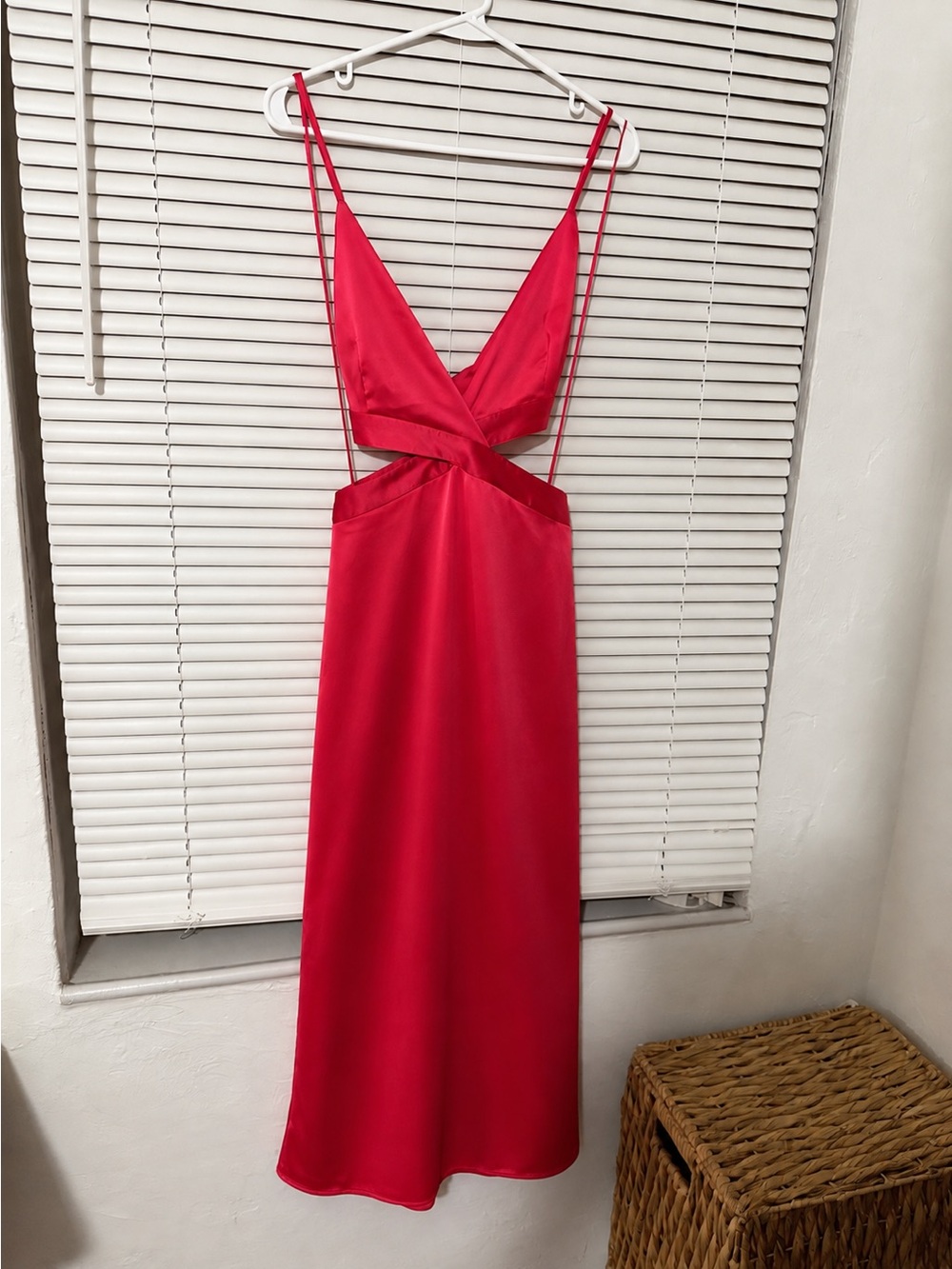 Zara Red Satin Backless Slip Dress with Cutout